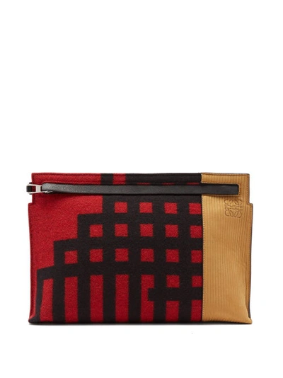 Loewe T Pouch Wool And Leather Pouch In Red