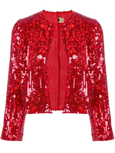 Pre-owned Comme Des Garçons 1999 Sequin Embellished Cropped Jacket In Red