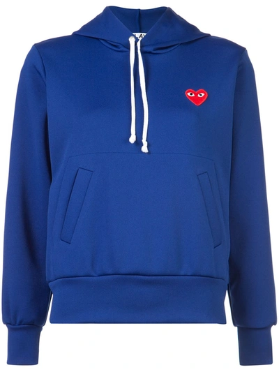 Comme Des Garçons Play Heart-patch Navy Hoodie In Blue