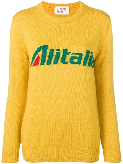 Alberta Ferretti Slogan Jacquard Knit Jumper - Yellow