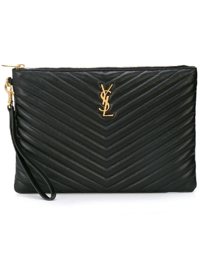 Saint Laurent Monogram Quilted Clutch Bag - Black In Black