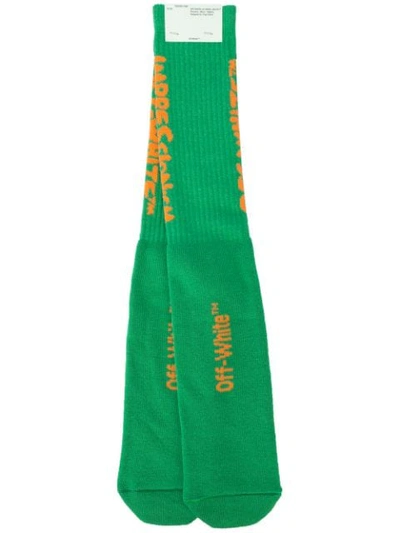Off-white Logo-intarsia Cotton-blend Socks In Green