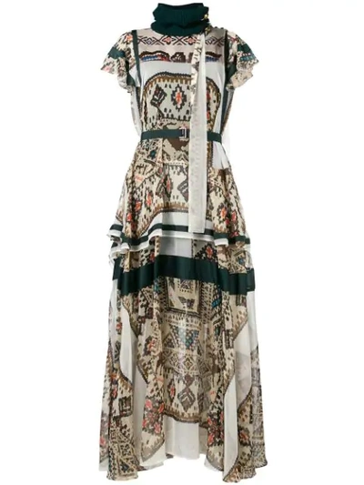 Sacai Long Printed Dress - Neutrals