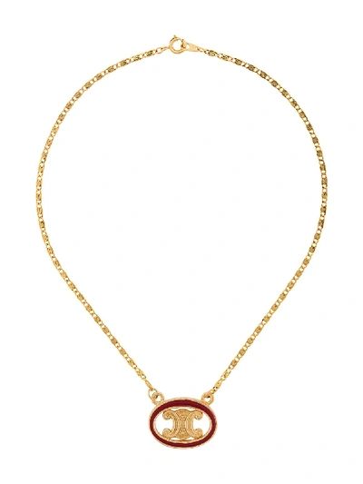 Celine Logo Pendant Chain Necklace In Gold
