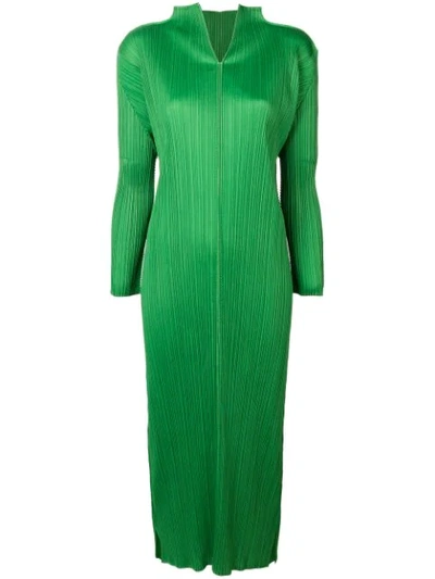 Pre-owned Issey Miyake Long Pleated Dress In Green