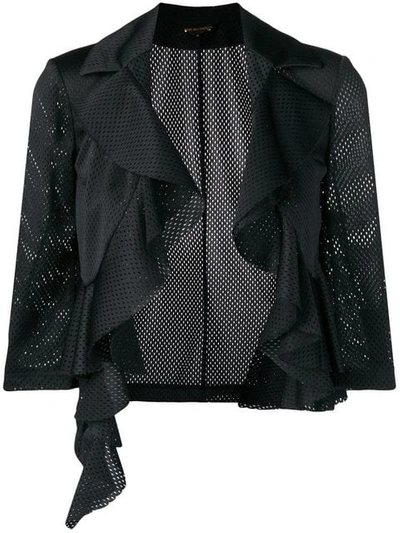 Pre-owned Comme Des Garçons Ruffle Trim Cropped Jacket In Black