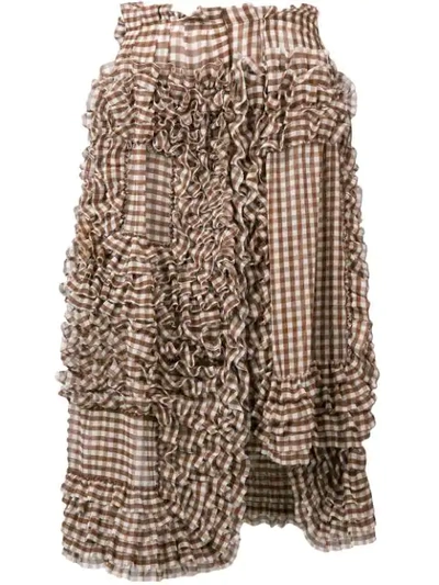 Pre-owned Comme Des Garçons Gingham Frilled Skirt In Brown