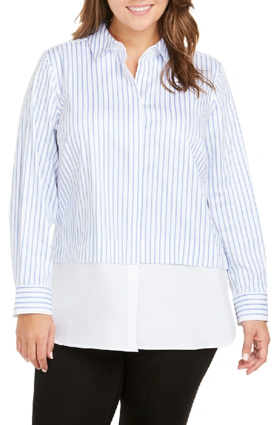 Foxcroft Giselle Layered Look Stripe Shirt In Perfect Peri