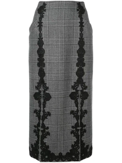 Jonathan Simkhai Lace Trim Glen Check Skirt In Grey