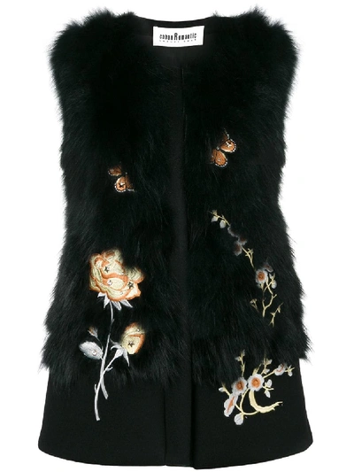 Caban Romantic Floral Embroidered Gilet - Black