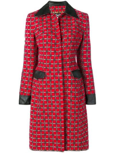 Pre-owned Dolce & Gabbana Buckle Belt Print Coat In Red
