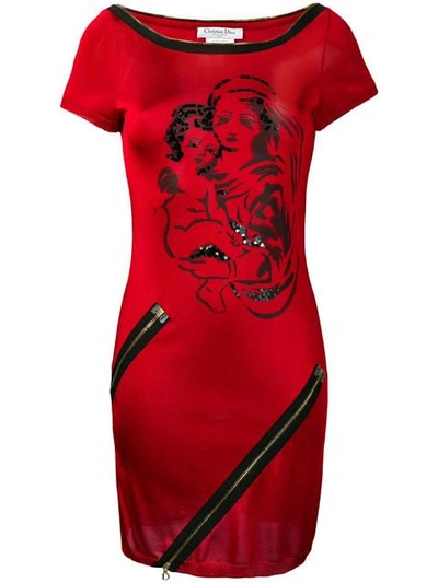 Dior Christian  Vintage Sequin Embellished Short Dress - Red