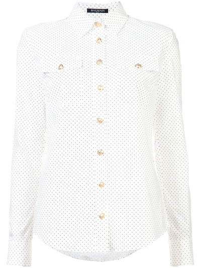 Balmain Polka-dot Cotton-poplin Shirt In White