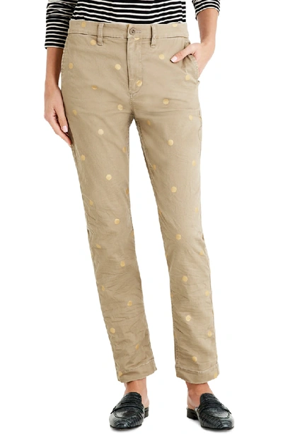 Jcrew High Rise Slim Boy Chino Pants In Metallic Dot In Khaki