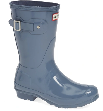 Hunter Original Short Gloss Waterproof Rain Boot In Gull Gray