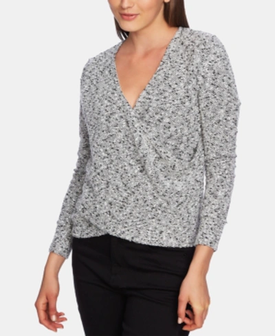 1.state Wrap Front Boucle Knit Top In Soft Ecru
