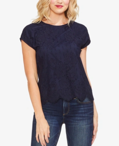 Vince Camuto Lace-front Cap-sleeve T-shirt In Classic Navy