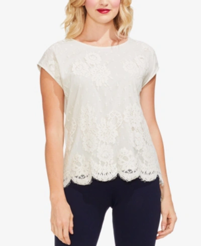 Vince Camuto Lace-front Cap-sleeve T-shirt In Pearl Ivory