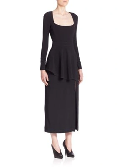 Stella Mccartney Long-sleeve Stretch Cady Peplum Dress In Black
