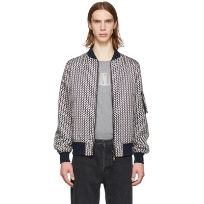 Valentino Logo Print Bomber Jacket In Navy Ivory