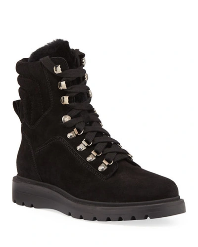 Aquatalia Christie Weatherproof Suede And Shearling Boots In Black