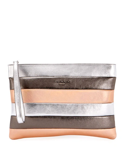 Balmain Colorblock Striped Pochette Wallet In Silver