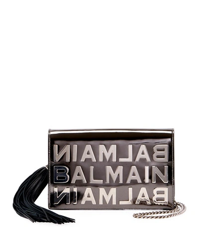 Balmain Pochette Logo Mirror Leather Crossbody Bag