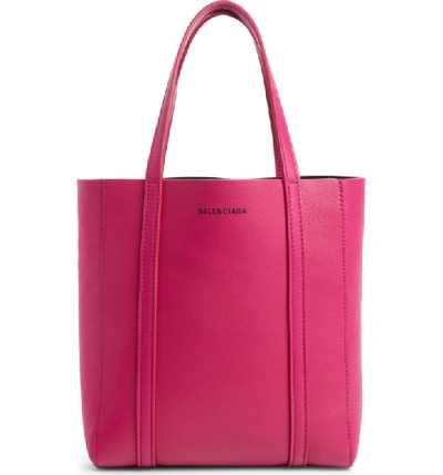Balenciaga Extra Small Everyday Logo Calfskin Tote - Pink In Rose Magenta/ Noir