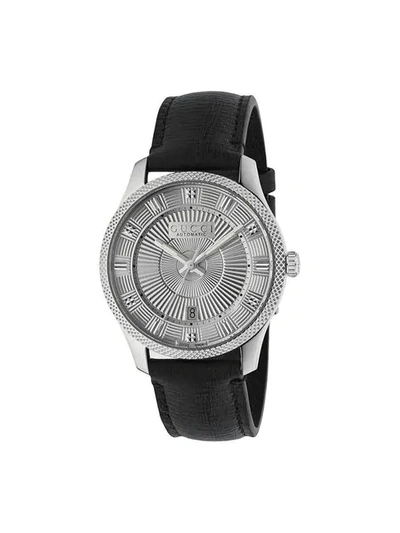 Gucci Men's Automatic Guilloche-dial Watch W/ Leather Strap In Undefined