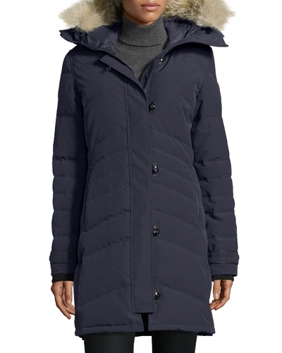 Canada Goose Lorette Coyote Fur Trim Down Coat In Admiral Blue