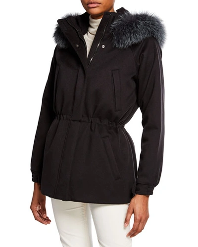 Loro Piana Cashmere Fox-fur Hooded Parka Coat In Black