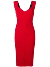 Victoria Beckham V-neck Decollette Sleeveless Crepe Sheath Dress In Sm001 Red