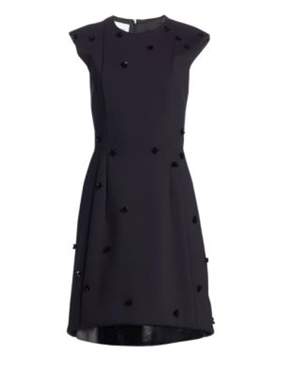 Akris Punto Sequin Appliqué Lacquer Leather Hem A-line Dress In Black