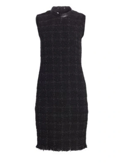 Akris Punto Sleeveless Checkered-tweed Shift Dress In Black