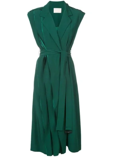 Jason Wu Cap-sleeve Belted Crepe Back Satin Wrap Dress In Forest Green