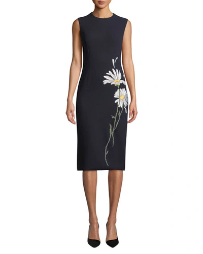 Atelier Caito For Herve Pierre Sleeveless Daisy-embroidered Midi Dress In Navy