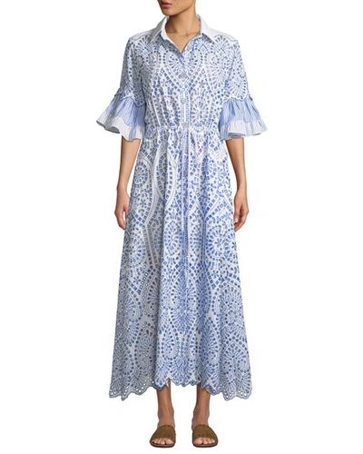 Evi Grintela Valerie Cotton Lace Shirtdress In Blue/white