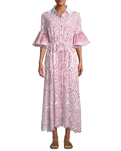Evi Grintela Valerie Cotton Lace Shirtdress In Red/white