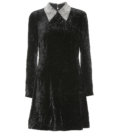 Miu Miu Long-sleeve Embellished-collar Velvet Dress, Black