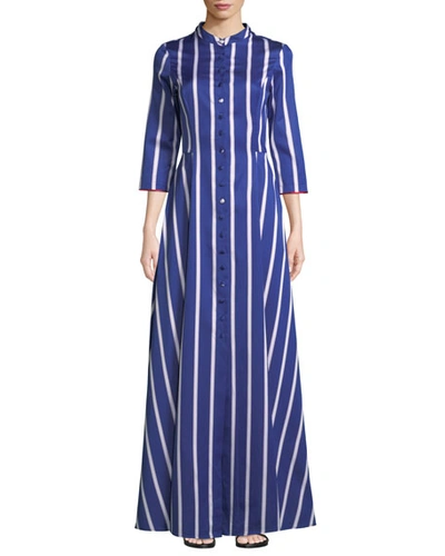 Evi Grintela Carine Long Striped Shirtdress In Blue/white
