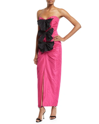 Carmen March Bowed Strapless Taffeta Gown In Pink/black