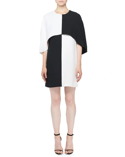 Andrew Gn Colorblocked Cape Dress In Black/white