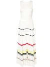 Proenza Schouler Crewneck Sleeveless Striped Fil Coupe Knit Long Dress, White