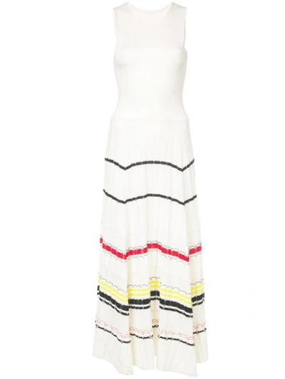 Proenza Schouler Crewneck Sleeveless Striped Fil Coupe Knit Long Dress, White