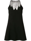 Saint Laurent Sleeveless Logo-mesh Yoke Halter Mini Dress In Black
