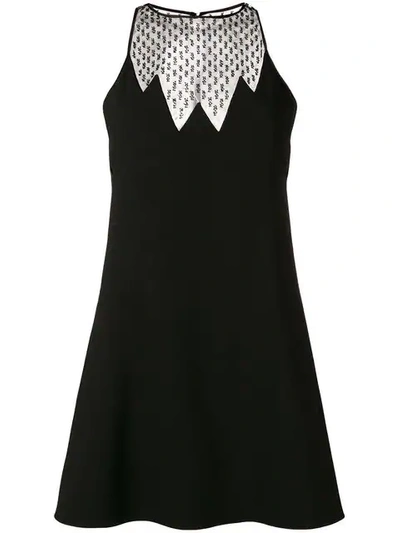Saint Laurent Sleeveless Logo-mesh Yoke Halter Mini Dress In Black