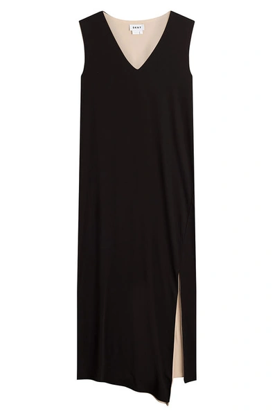 Dkny Reversible Matte Jersey Dress With Side Slit In Black