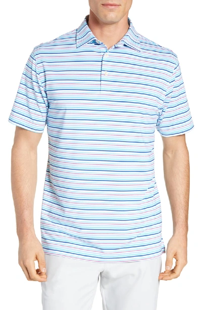 Peter Millar Men's Morgan Striped Jersey Polo Shirt In White/ Plaza Blue