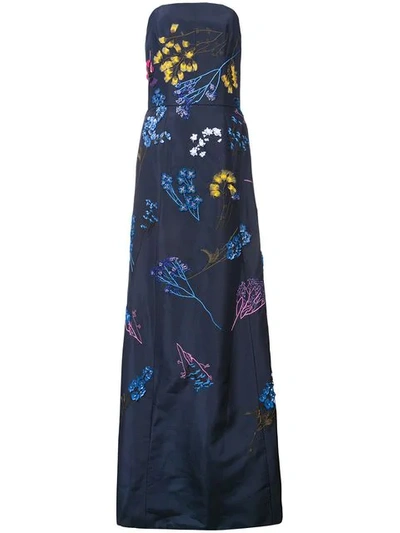Carolina Herrera Strapless Floral-embroidered Trumpet Evening Gown In Midnight Multi