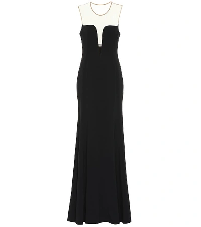 Stella Mccartney Deep-v Illusion Bustier A-line Stretch-cady Evening Gown In Black